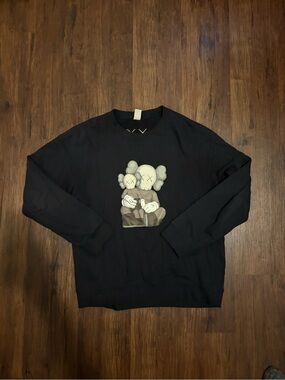 KAWS Black Crewneck Sweater with Gray KAWS Companion Graphic